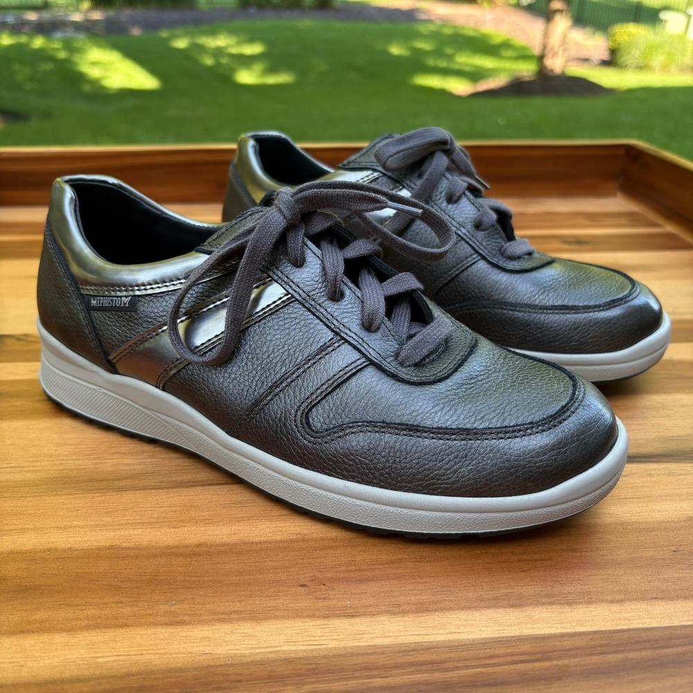 Mephisto Rebeca Leather‎ Sneakers Women 7.5 Charcoal Metallic Walking Shoes